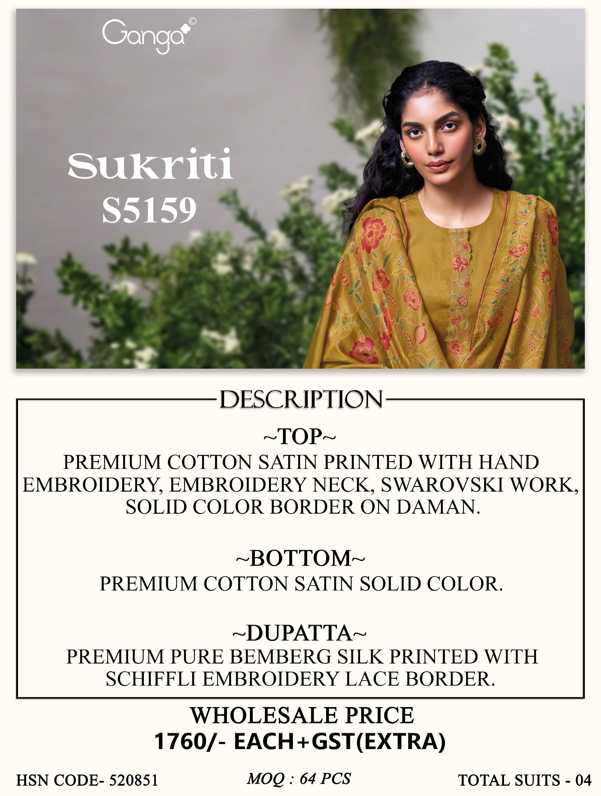 SUKRITI 5159 SERIES BY GANGA FASHION Beautiful Colourful COTTON SATIN Dresses At Wholesale Price